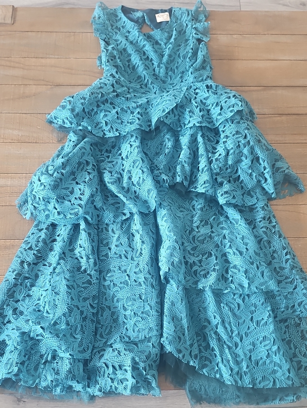 Joyfolie Teal Lace Tiered Formal Dress